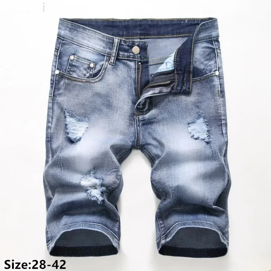 Summer Mens Jeans Trend Retro Men Denim Shorts Stretch Slim Hip Hop Classic Hole Short Style for Male 260613