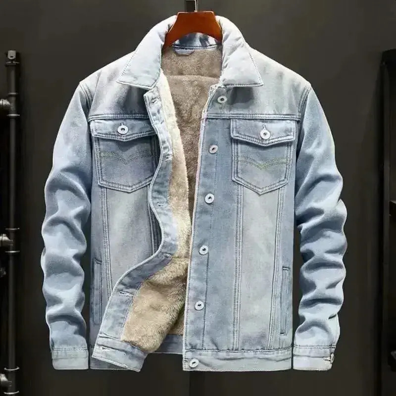 Hoodie Denim Jean Jacket Wool Lined: Korean Y2k Style Padded Black Jeans Coat For Men Winter vest Outwear Designer