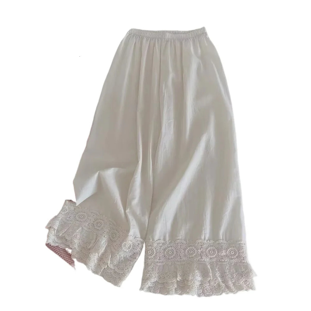 Korean Fashion Summer Women Trousers Layered Lace Patchwork Elastic Waist Loose Soft Ruffle Ankle-Length Cotton Linen Pants Cute 260624