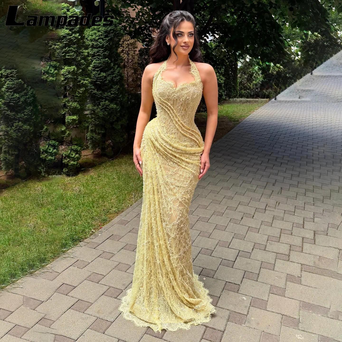 Custom Elegant Neck Lace Mermaid Evening Party Dresses with Beading Embroidery Ruched Skirt Formal Prom Bridal Gowns custom made color/size