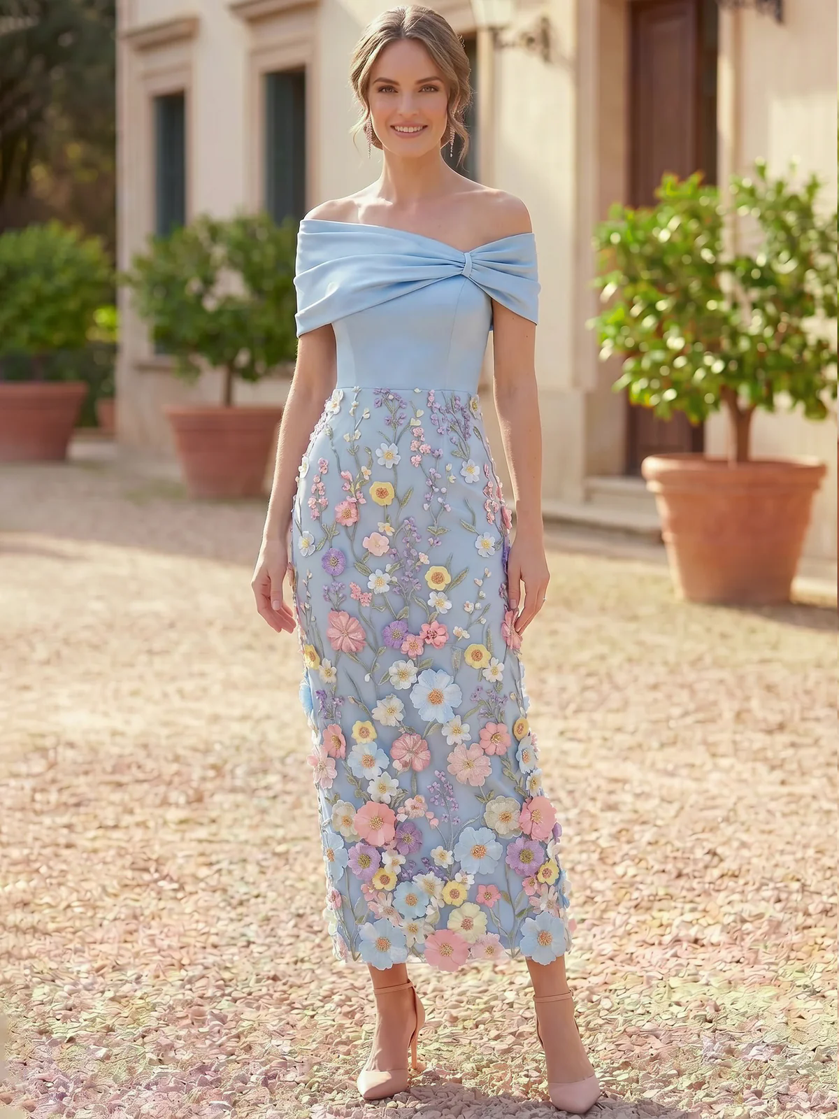 Sheath Column Mother of the Bride Dress Ankle Length Floral Party Gown Sleeveless Off The Shoulder Corset Formal Evening Dresses