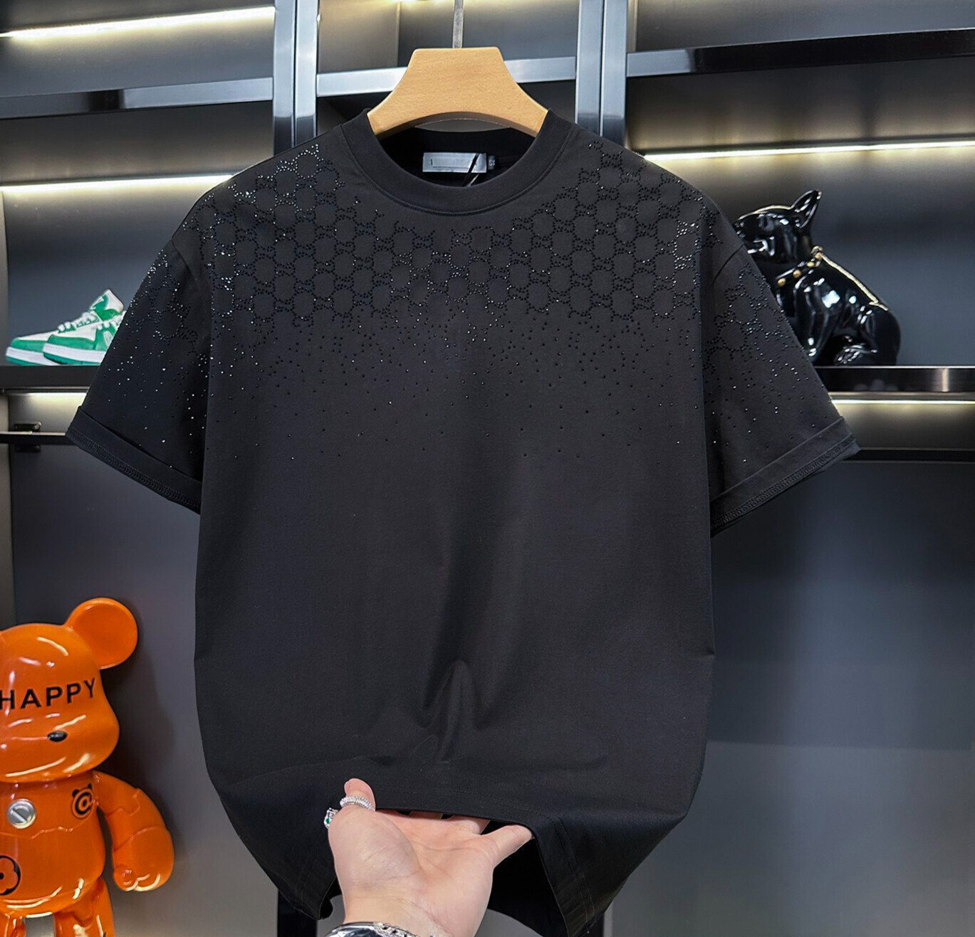 2026 Summer New Pure Cotton Short-Sleeve T-Shirt For Men, Fashionable Starry Pattern With Rhinestones, Round Neck, Versatile Top, Trendy Brand