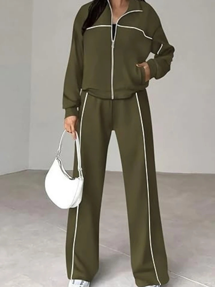 Women Two Piece Sets Tracksuit Outfit Jacket Sweatshirts Pocket Drawstring Long Pants Suit Thick Casual Office Lady Autumn 260623