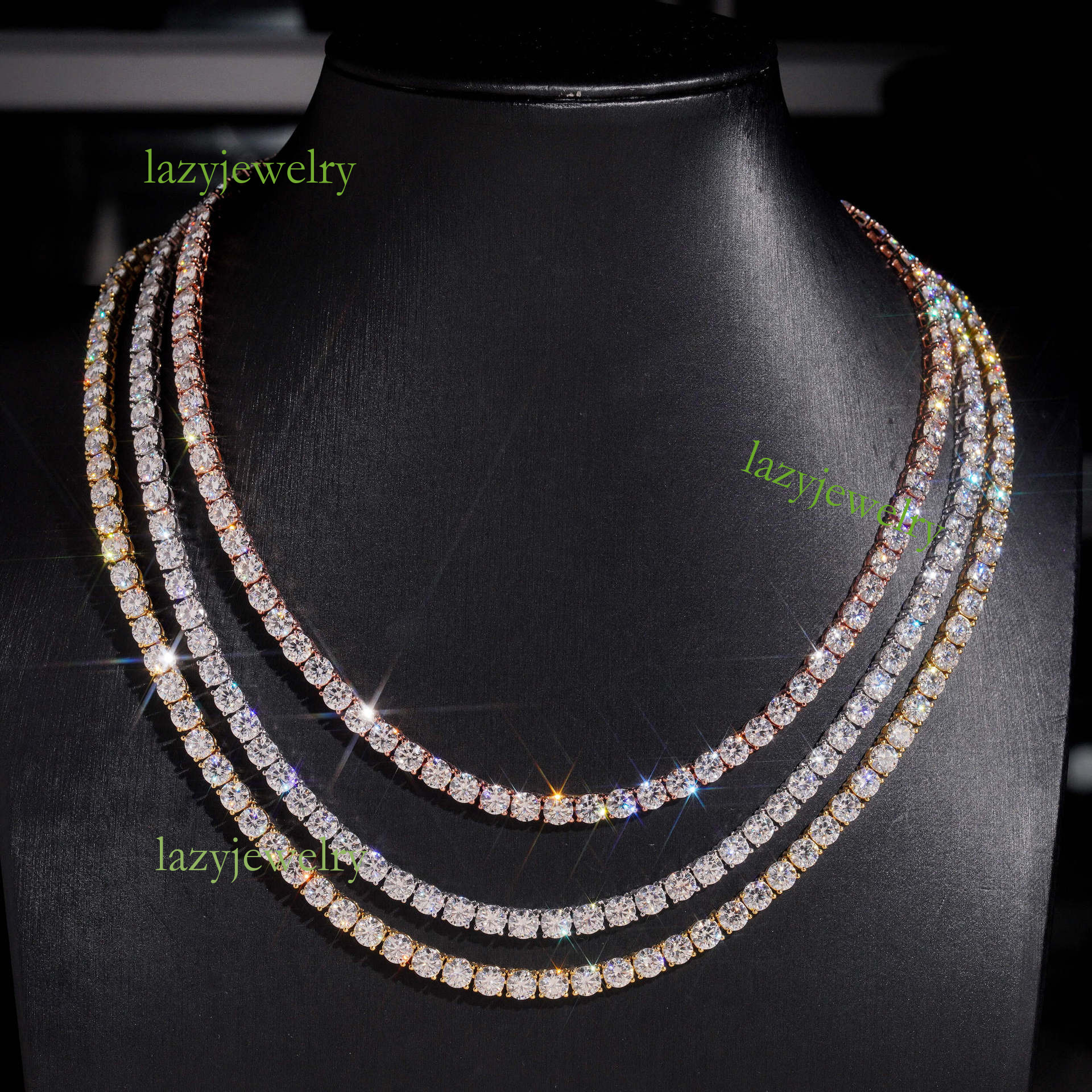 Sparkly VVS Moissanite Tennis Chain Necklace s925 Silver Rose Gold 4mm5mm6mm Ice crystal round cut jewelry women's fine accessories