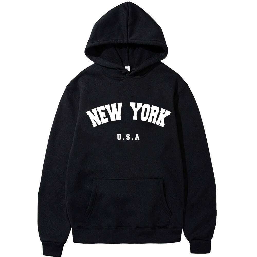 Men's New York U.S.A City Hoodies Fashion Letter Printed Graphic Sweatshirts Loose Casual Harajuku Hooded Pullover Sportwear J260624