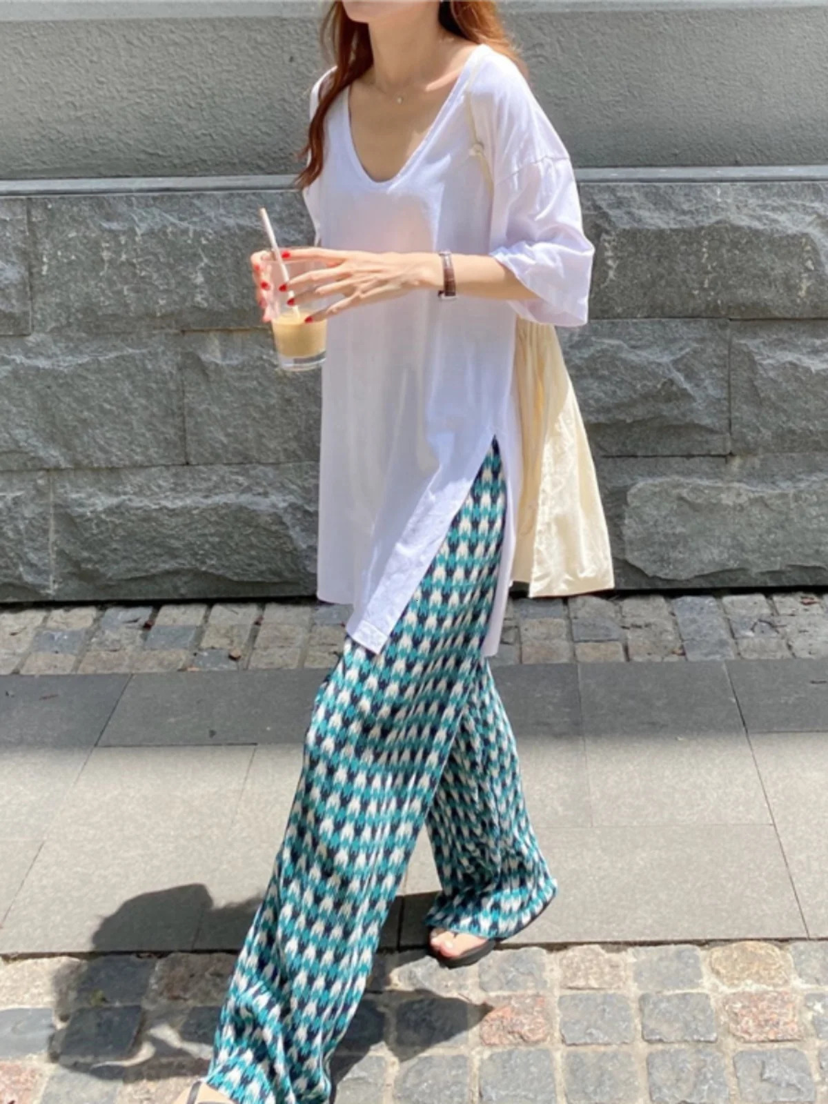 Ice Silk Wide Leg Pants Womens Summer Thin Plaid Casual Chiffon Cool Air Conditioning Sun Protection Folded Trousers 260622