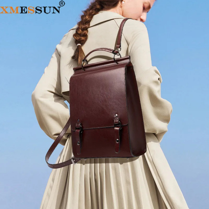 XMESSUN Genuine leather Backpack for Women 2026 Fashion Vintage High Quality Lady Simple Cowhide Computer Shoulder 260615