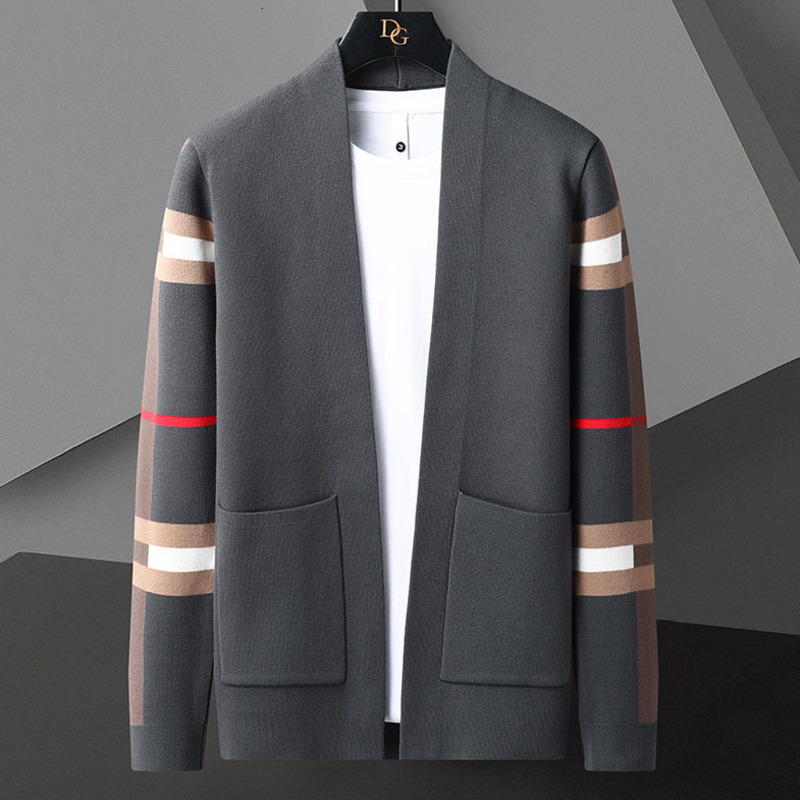 Mens Sweaters Designs Men Cardigan Sweater Autumn Striped Sleeve Open Front Knitted Jacket Slim Fit Korean Style Long Sleeve Casual Versatile Men Ou