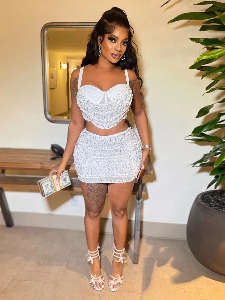 HBLL Sexy Mini Summer Dres Bodycon Night Club Birthday Party 2 Pieces Sets Outfits Clubwear Vestidos 260622