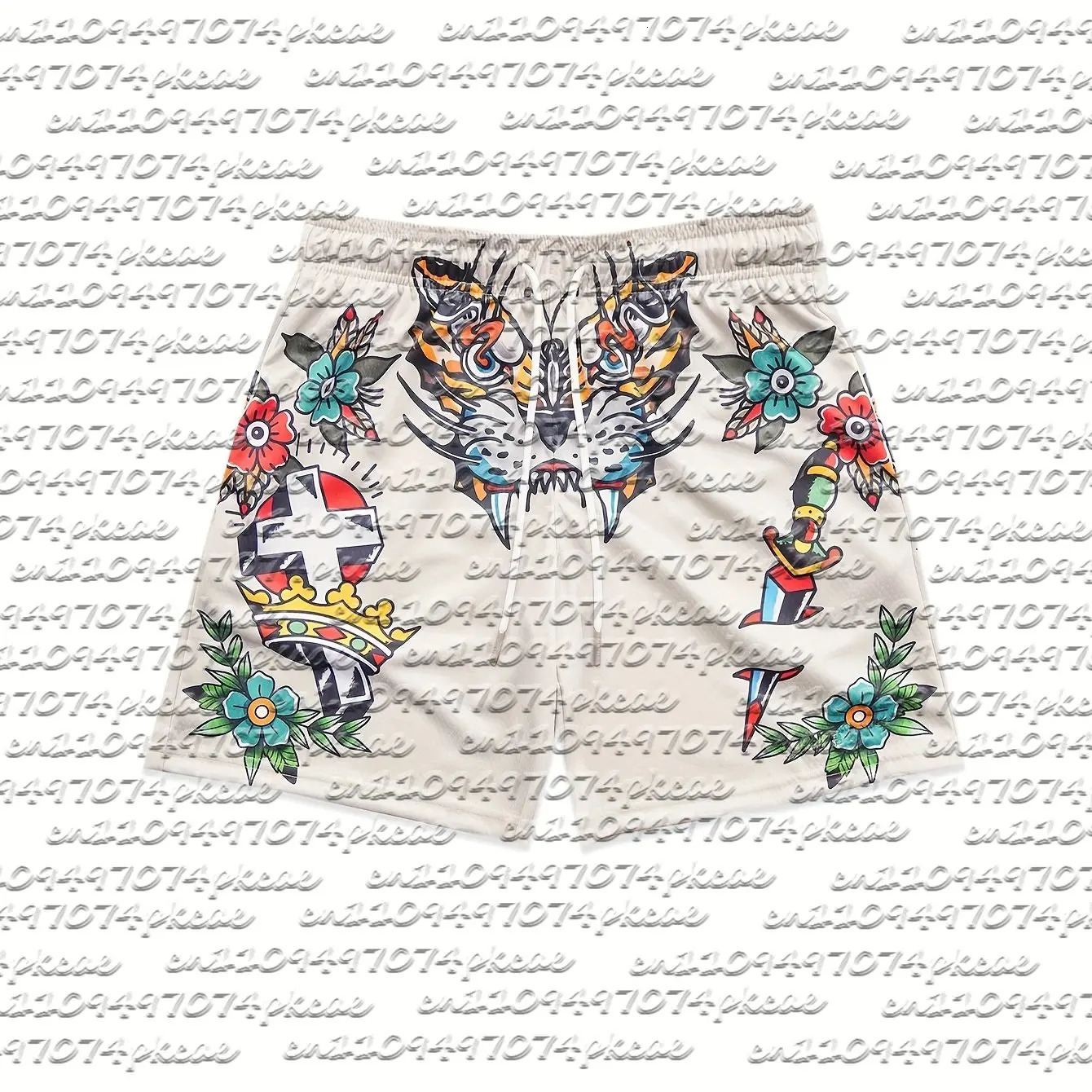 2026 Dragon Flame Split Panel 3D Print Y2K Oversized Mesh Casual Shorts Men Streetwear Cultural Fashion Bottoms 260617