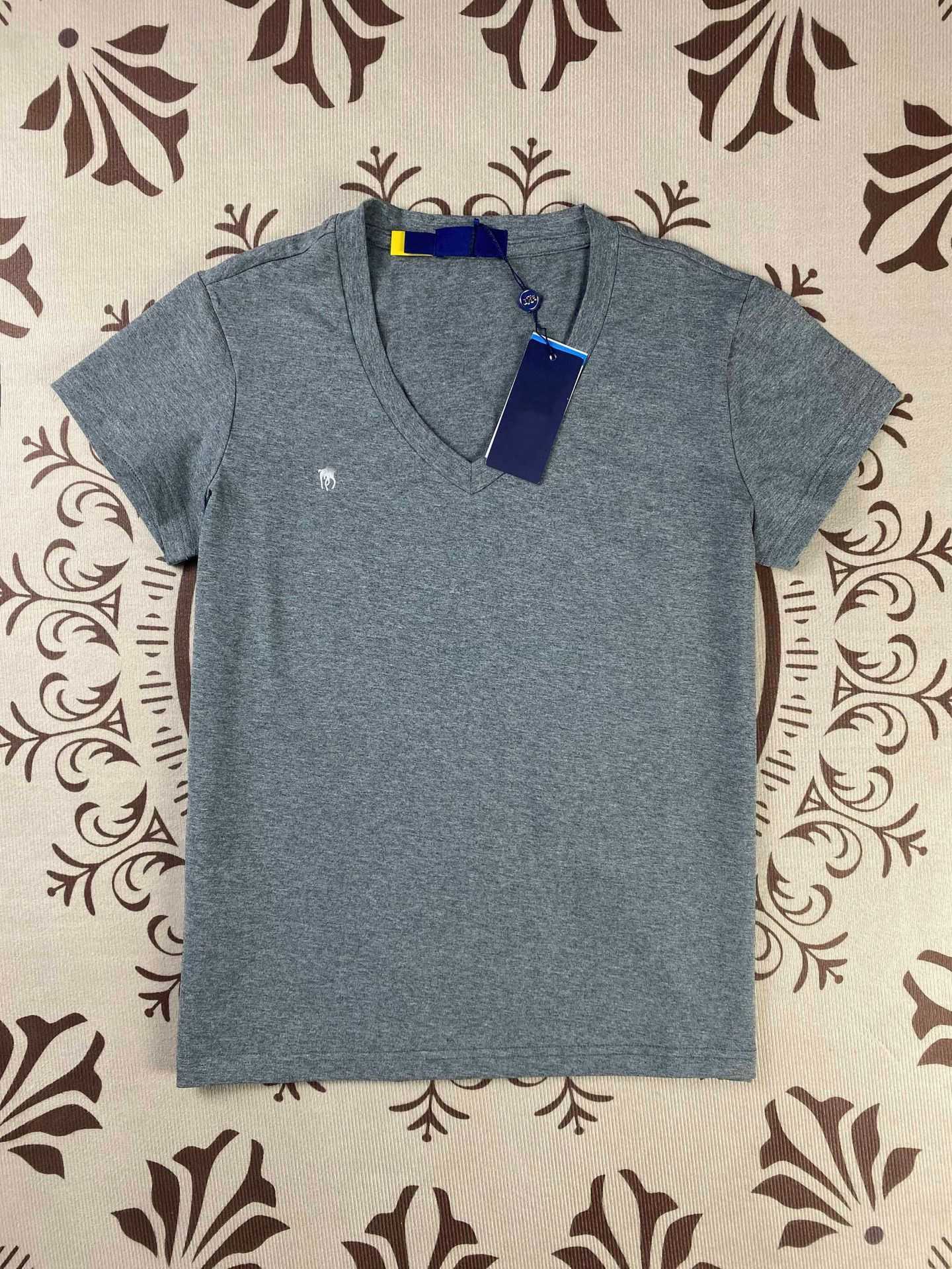 T-Shirts Mens Small Spurs embroidered pure cotton V-neck solid-color short-slved summer T-shirt for women American-style fitted top L26623