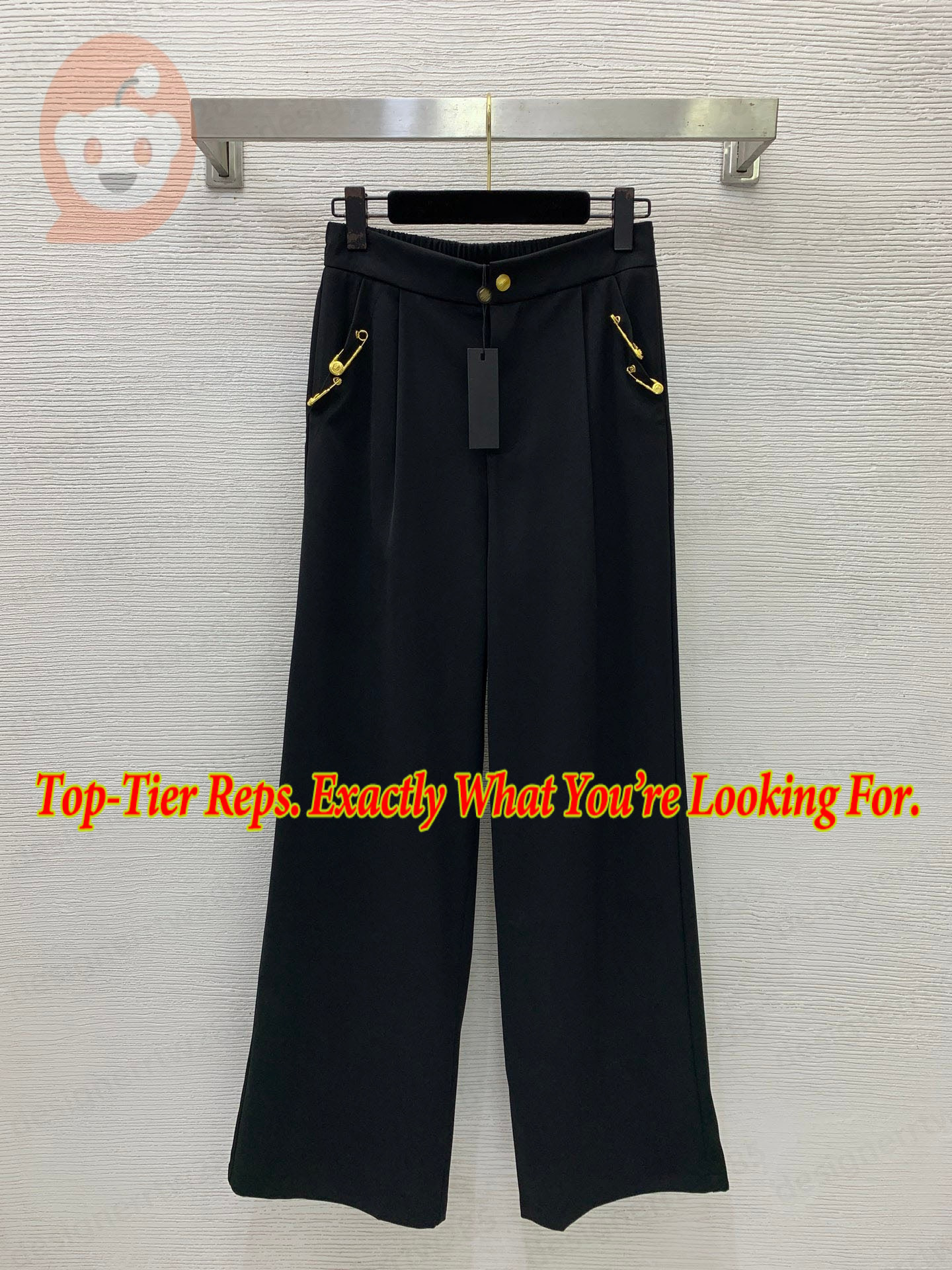 Versaaa ce Designer Wide Leg Pants Gold Safety Pin White Luxury Brand High Waist Trousers Straight Loose Female Palazzo Suit Slacks Office Lady C-image-1111986780