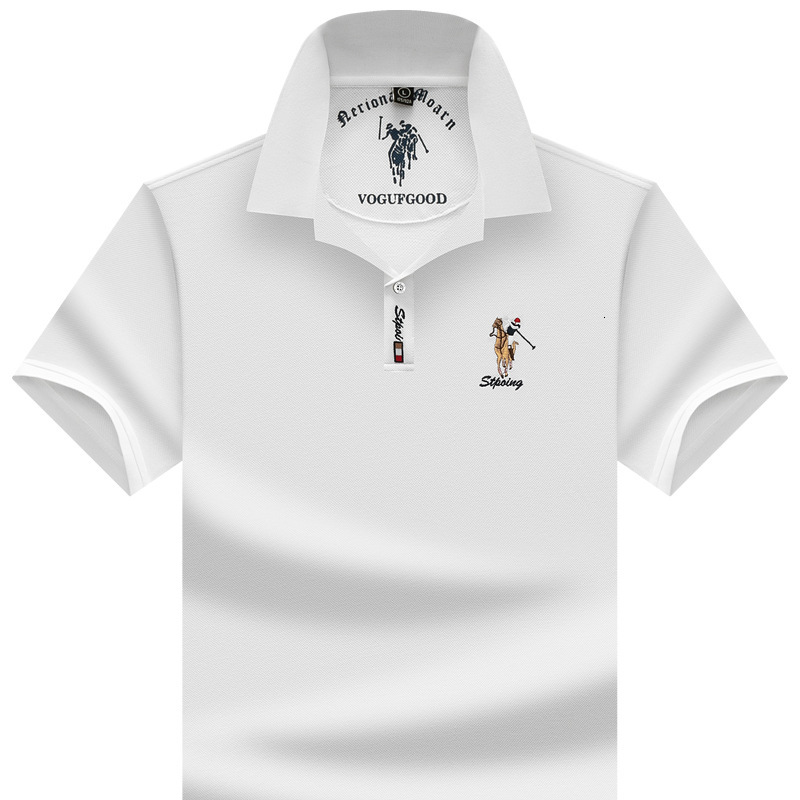100% Pure Cotton Shirt, Summer Turn-Down Collar Short-Sleeve T-Shirt, Solid Color Embroidered Casual Men's Polo Shirt Summer Short Sleeves Men
