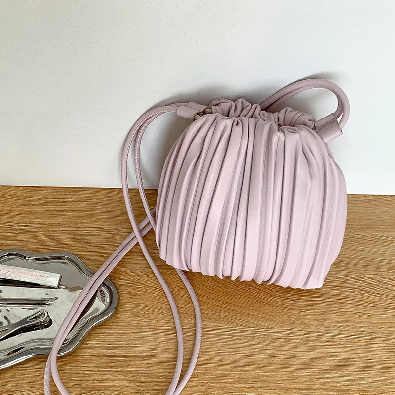 PU Leather Small Square Crossbody Bags for Women Fashion Pleated Versatile Phone Shoulder Bag Korean y Handbags 260623