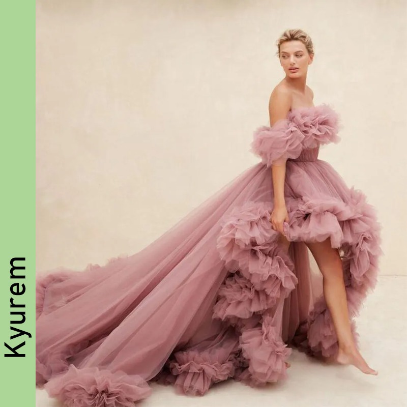 Romantic Tulle Prom Dress 2026 Off Shoulder Ruffled Fluffy Tulle Women Evening Dress Formal Party Gowns Robe De Soiree Night Gowns