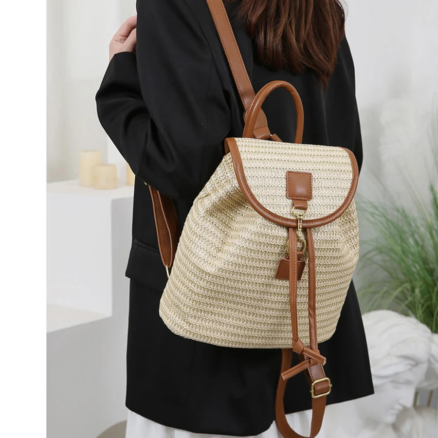 Womens Straw Backpack Summer Boho Bohemian Hollow Shoulder Bag Hobo Crochet Woven Travel Bags for Women Knitted Beach Back Pack 260624