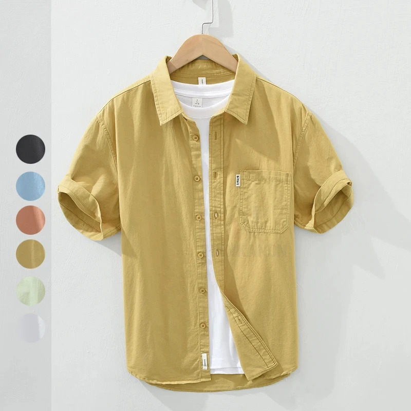 100 Cotton Solid Color Mens Summer Lightweight Short Sleeve Shirt Business Casual Daily Loose Jacket 260623