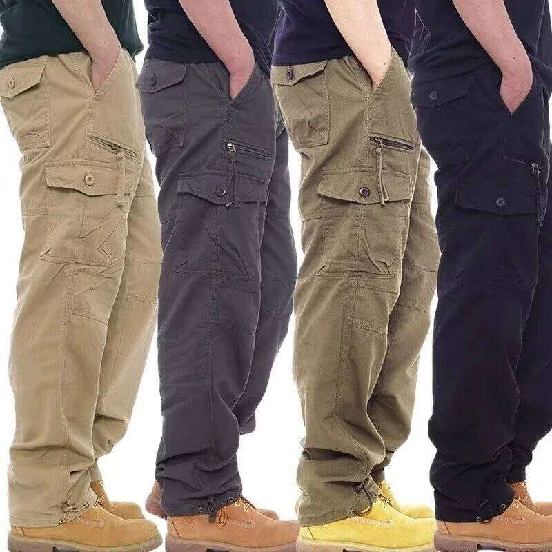 Fashion Solid Color Cotton Casual Men Multi Pocket Cargo Male Baggy Camouflage Sweat Pants Loose Fit Plus Size M-5XL W260624