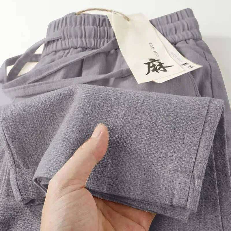 Pantaloni comfort domestici in lino tinta unita da uomo estivi pantaloni casual sportivi dritti e traspiranti sottili per coppie W260624
