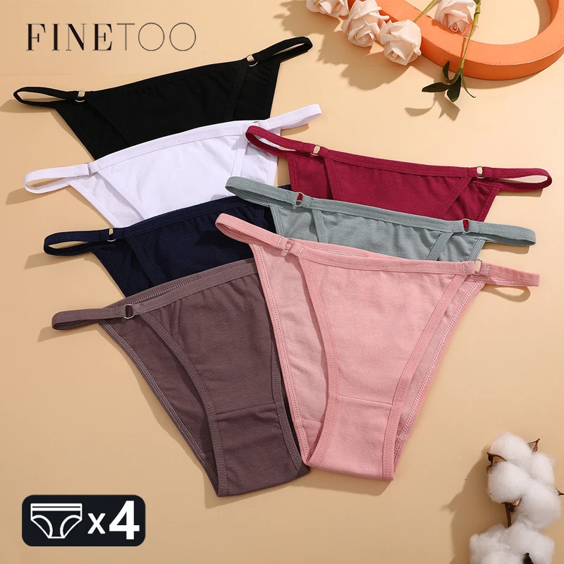 FINETOO 4Pcs Womens Cotton Panties Sexy Metal Ring Waist Underwear Solid Breathable Panties Ladies Soft Briefs Comfort Lingerie 260622