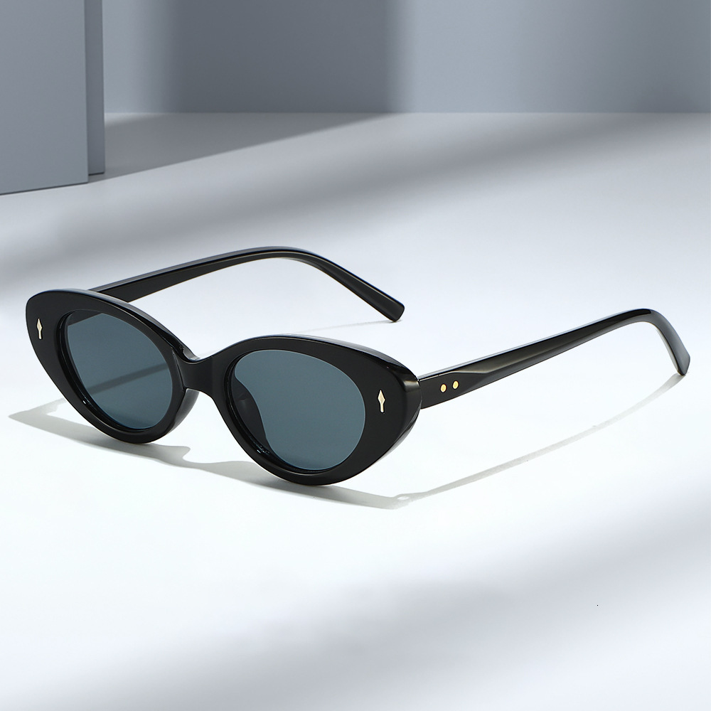 New Korean-Style Oval Frame Personalized Small-Frame Sunglasses, Retro Cat-Eye, Trendy Street Style, UV Protection, Unisex
