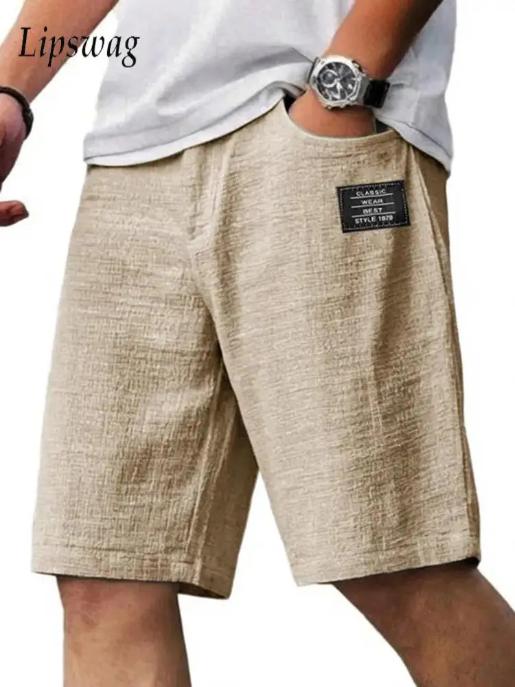 Summer Casual Mens Breathable Linen Shorts Vintage Solid Color Loose Straight Vacation Beach Men Fashion 5XL 260624