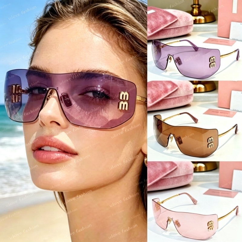 2026 Designer Sunglasses For Women Mens Luxury Rimless Mm B53s Curved Mirror Glasses New Chic Frameless Shield Sunglasses