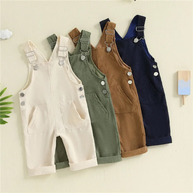 0-24months Unisex Baby Suspender Pants Jumpsuit With Buttons Fit Solid Color Overalls For Toddler Boys And Girls260624