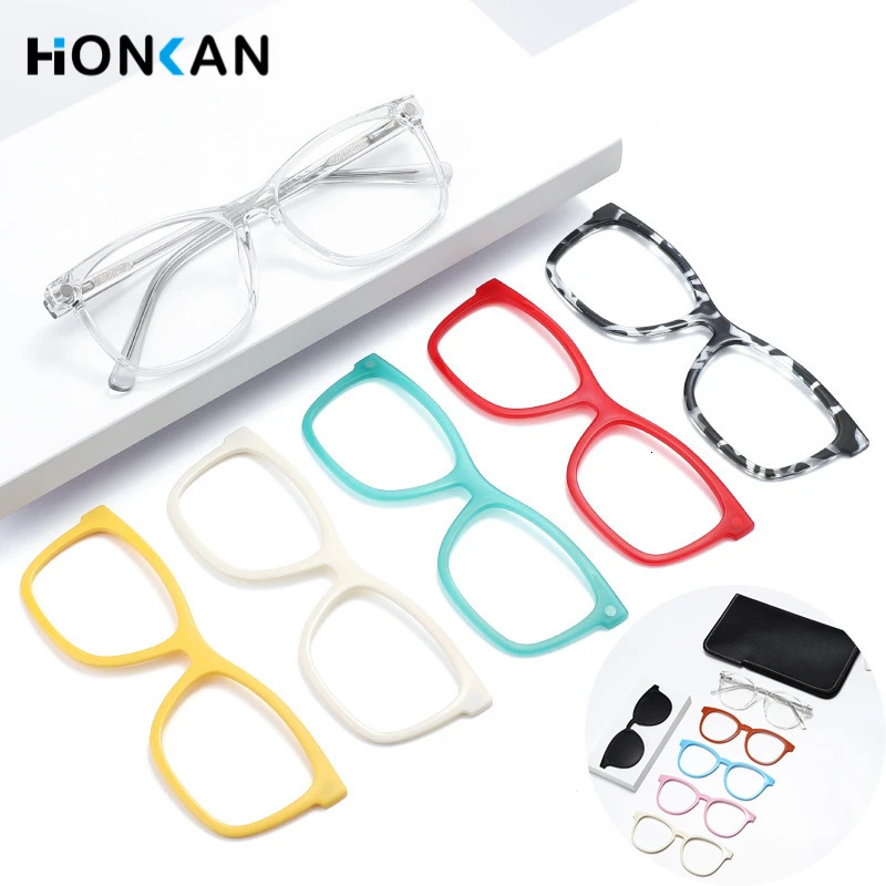 6 in 1 Magnetic Multi Color TR90 Glasses Frame Ultralight Clip On Polarzied Sunglasses Women Optical Prescription Eyeglasses 260623