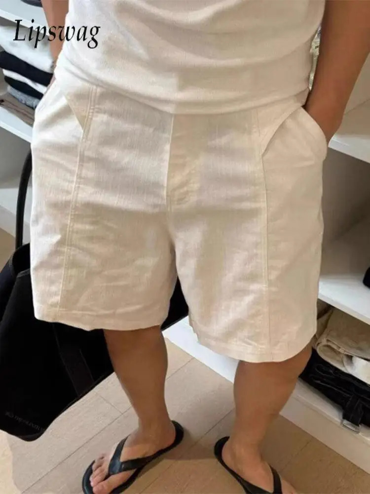 Vintage Mens Loose Straight Shorts Linen Solid Color Breathable Thin 2026 Spring Summer Daily Casual Men Old Money 260624