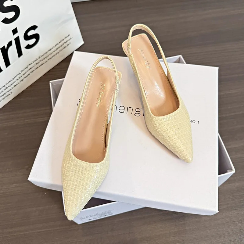 Fashion Female Shoes Womens Pumps Solid Color Simple Mid Heel Shoes Sexy Pointed Toe Slingback Elegant Dress Shoes 260624