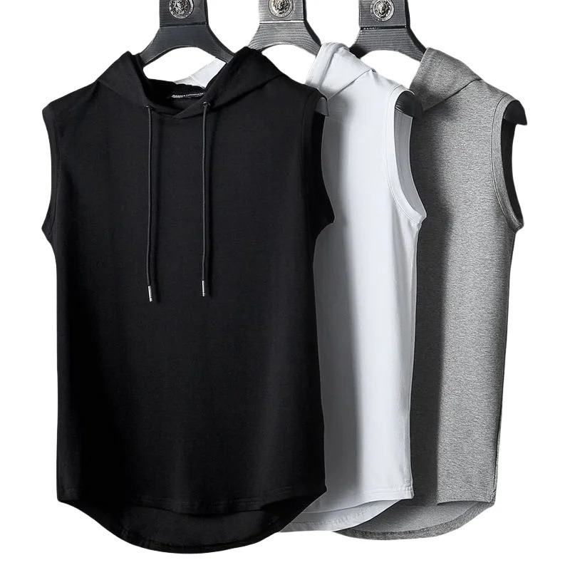 Mens Sleeveless Hooded Tank Tops Summer Gym Bodybuilding Fitness Sport Workout Singlet Solid Color Sports Vest 260624
