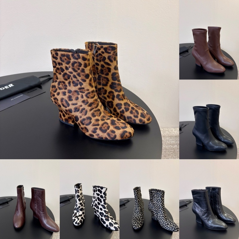 Stivaletti Jil Sanders da donna firmati Punta tonda Tacco con fibbia in metallo Stivaletti corti da cavaliere meccanici casuali per scarpe da estern