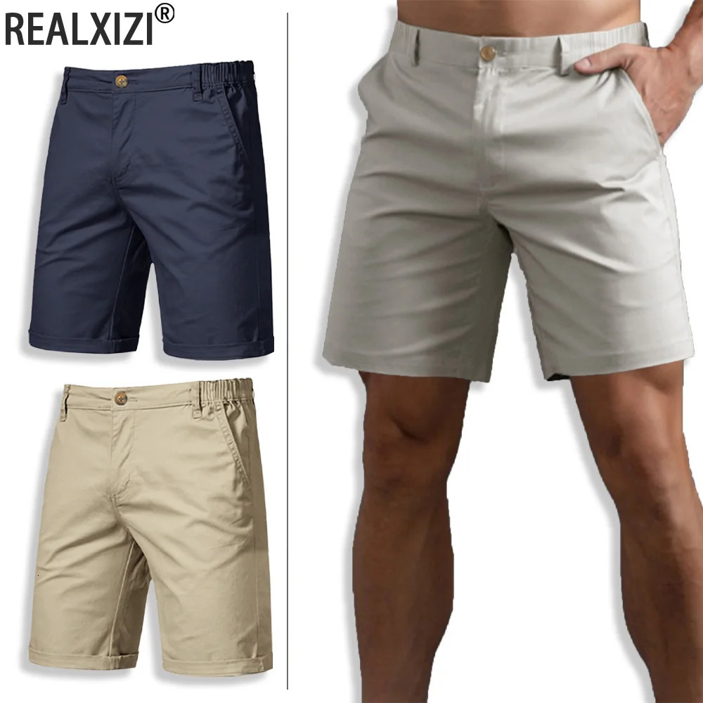 Summer Mens Cargo Shorts Solid Color Casual Cotton Short Jogging Climbing Sports Short Elastic Waist Male Jogger Work Shorts 260624