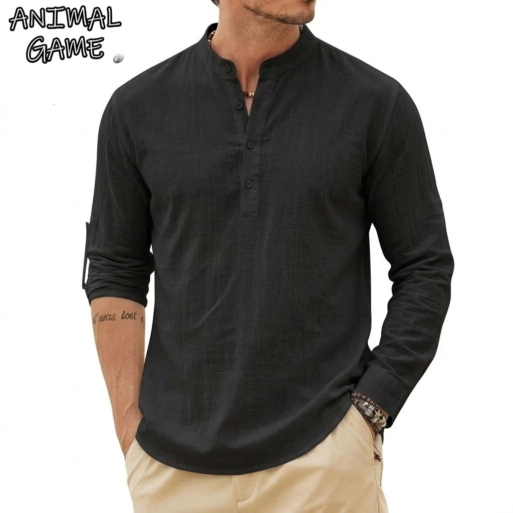 Fashion Mens Linen Shirts y Henley Casual TShirts Long Sleeve Cotton Beach Hawaiian Summer Shirt for Men Gym Man 260617