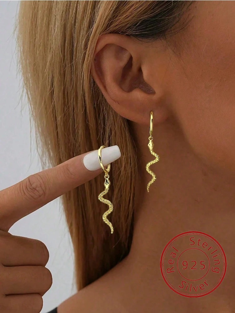 925 Sterling Silver Fashion Minimalism Snake Shape Hoop Earring For Women Wedding Anniversary High Quality Fine Jewelry 260623