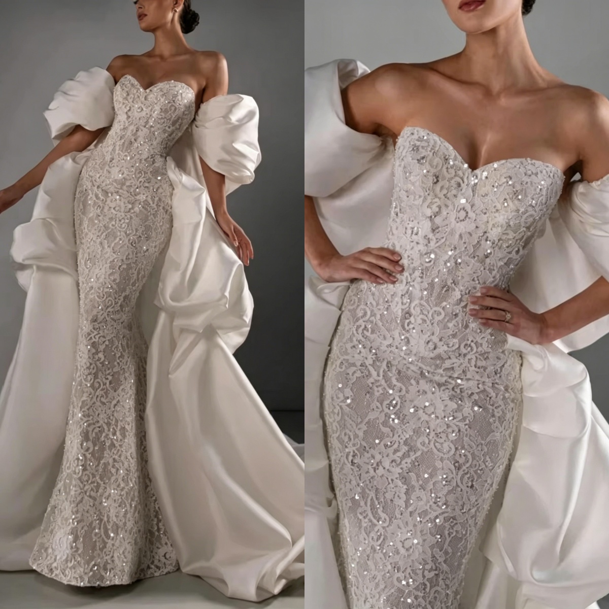 Vintage Mermaid Wedding Dress Sweetheart Neck Wrap Bridal Gowns Sequins Lace Sweep Train Dresses Custom Made vestidos de novia