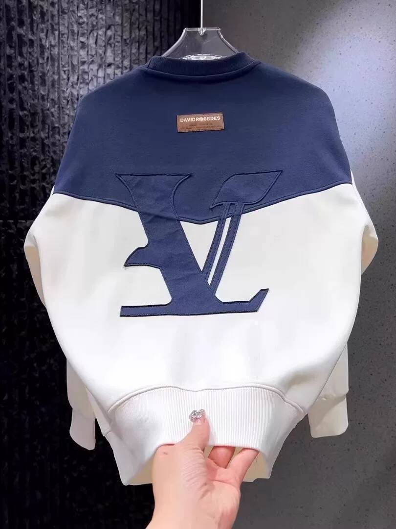 New autumn and winter trendy brand color-blocked letter embroidered crew neck sweatshirt for men, Korean style casual versatile slim-fit long-sleeve