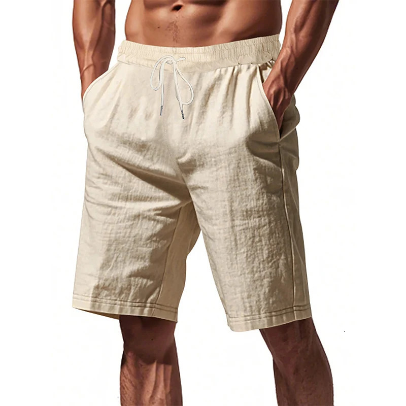 Mens Cotton Linen Shorts Pants Male Summer Breathable Solid Color Linen Trousers Beach Shorts Fitness Streetwear 260624