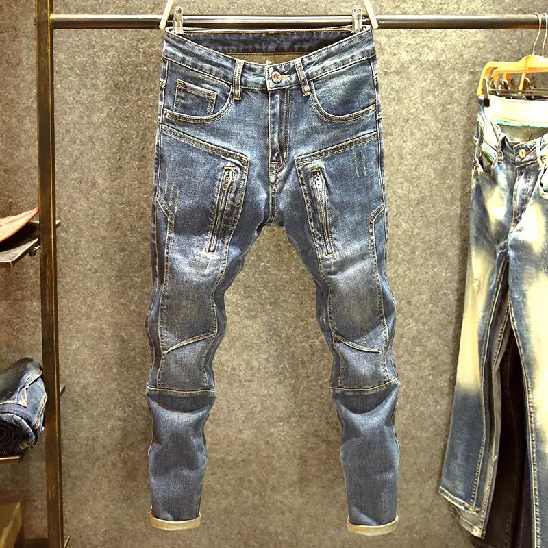 Spring and Autumn Mens Fashion Personality Retro Slim Fit Pants American Motorcycle Jeans 260622