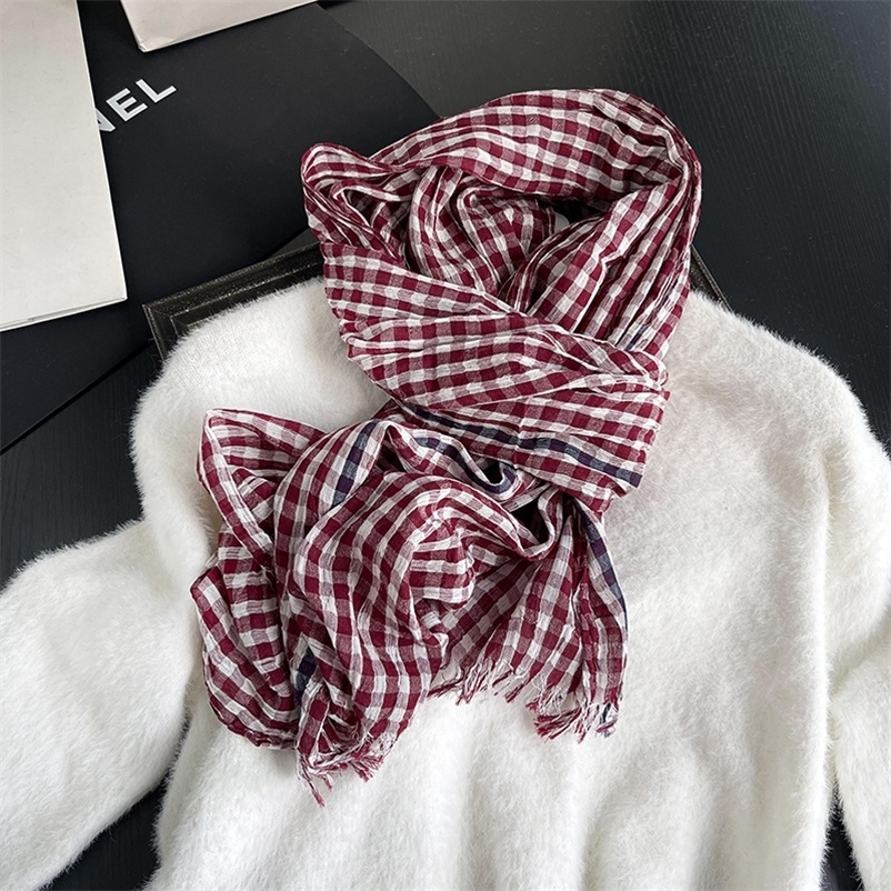 y Plaid Cotton Linen Womens Scarf Autumn Warm Neckerchief Pashmina Foulard Female Soft Bufanda Muffler Scarves 260615CJ