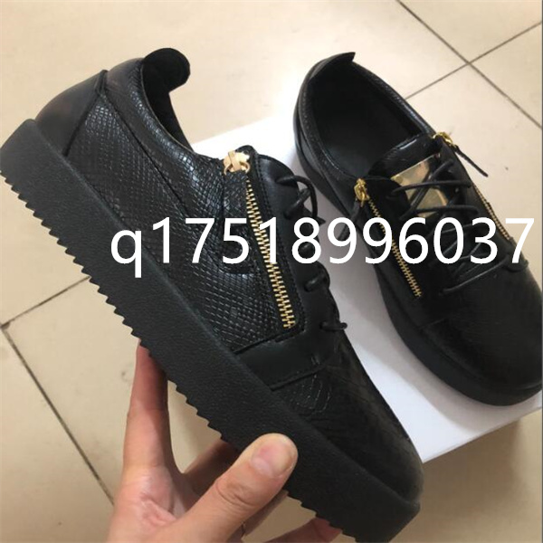 Size EUR36-47 Men Women Luxury Side Gold Zipper Platform Sneakers Crocodile Embossed Leather High Low Top Casual Flat Shoes Metal Wing Street Fashio