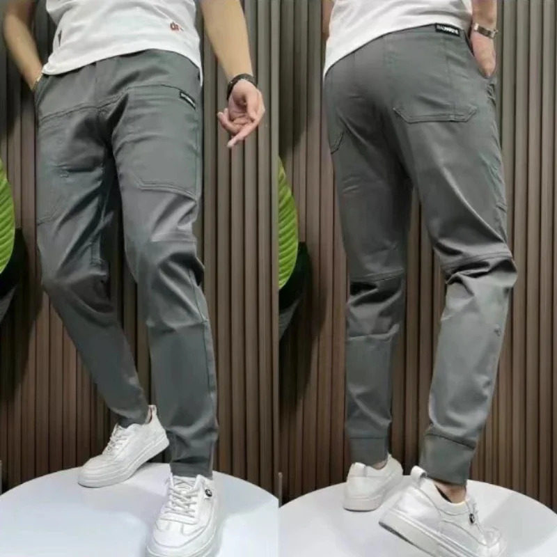Spring Summer Korean Baggy Mens High Stretch Multipocket Skinny Cargo Pants y Denim Work Wear Casual Jogger 260618