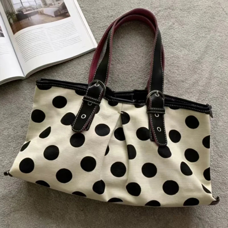 Japanese Sweet Polka Dot Tote Bag Trendy Versatile Shoulder Bag Large Capacity Boston Bags Korean Casual Commuter Handbag 260624