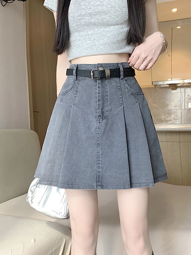 High Waist ALine Skirt Womens Spring Summer Faion Pleated Denim Skirts Versatile Casual ort for Ladies 260617