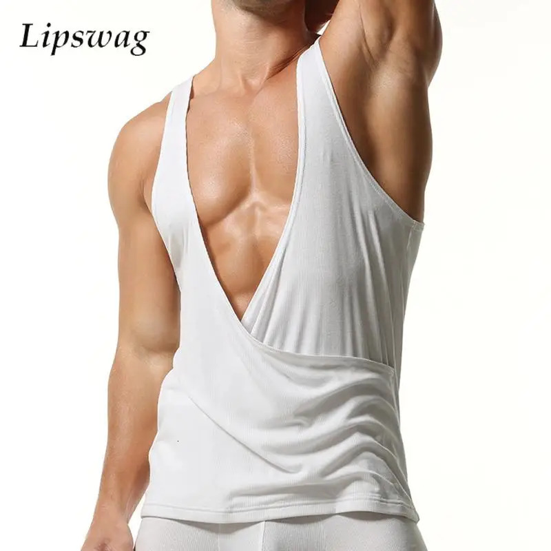 Daily Leisure Loose Mens Camisoles Sexy Wrap Deep V Neck Ribbed Tank Tops Men Summer Casual Sleeveless Pure Color Vest Shirt 260624