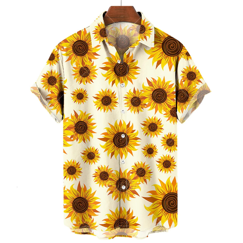 Mens Hawaiian Shirts 3D Print Sunflower Graphics Fashion Button Short Sleeved Lapel Streetwear Hawaiian Shirts for Men Summer 260623