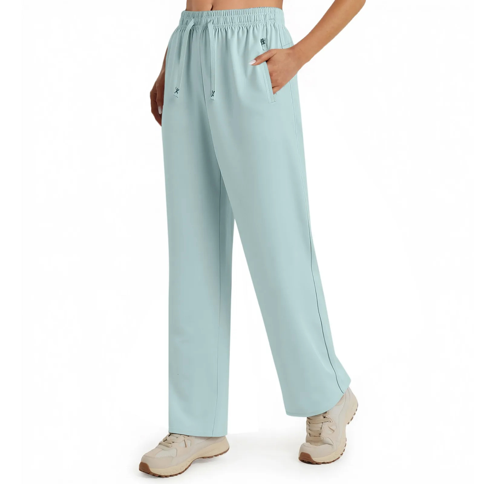 Womens trousers solid color stretch active summer quickdrying pants breathable loose cool sweatpants with zip pockets 260623