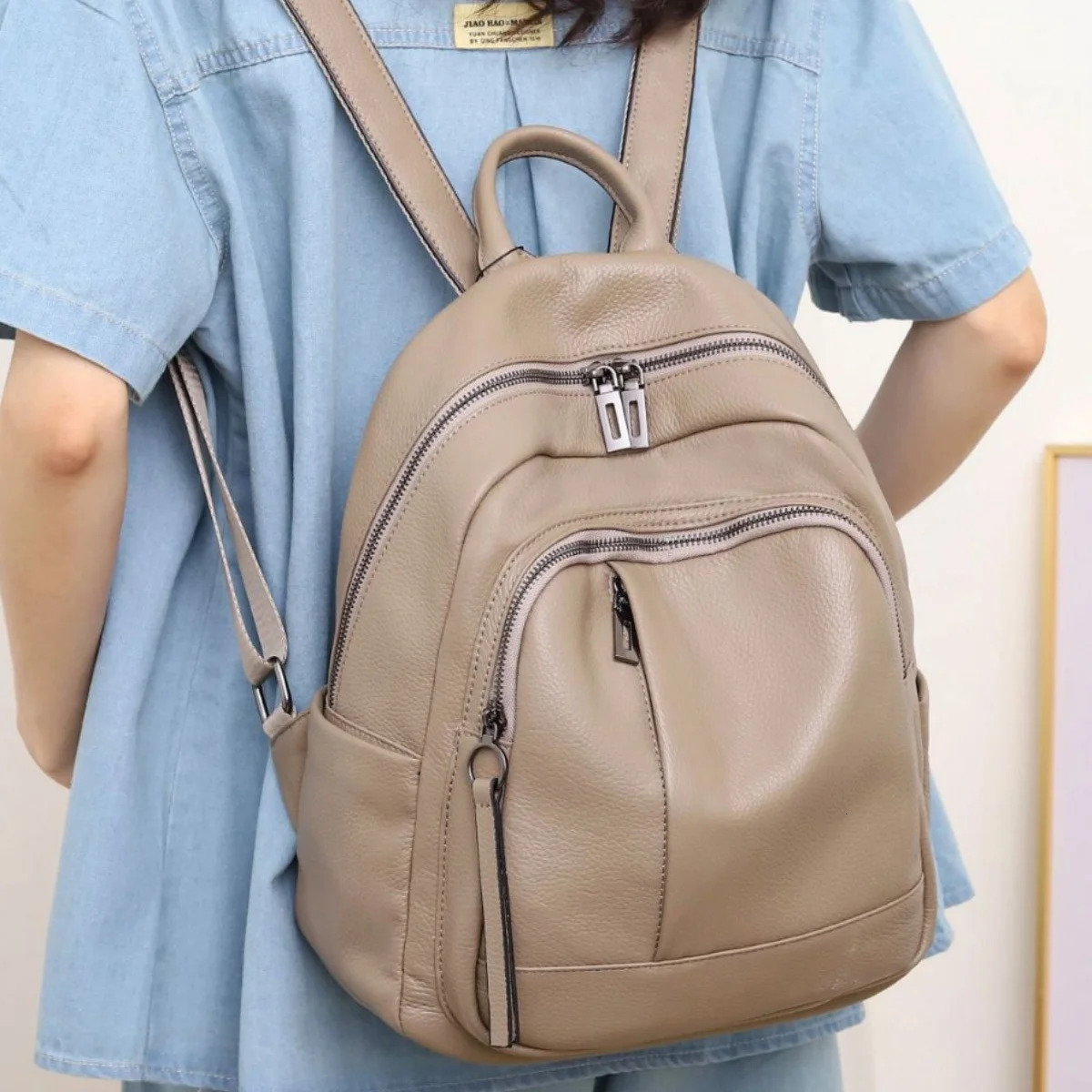Casual Cow Leather Backpack Antitheft Ladies Travel Shoulder Bag Solid Pattern Genuine Bagpack 260615