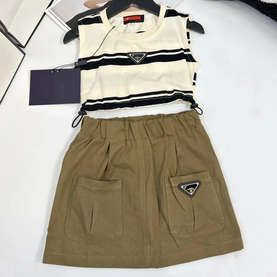 Kids Clothes Set Designer Boys Girls Sleeveless Tank Top Khaki Cargo Skirt Child Toddlers Summer Outfit 2 Pieces Size 90CM-150CM